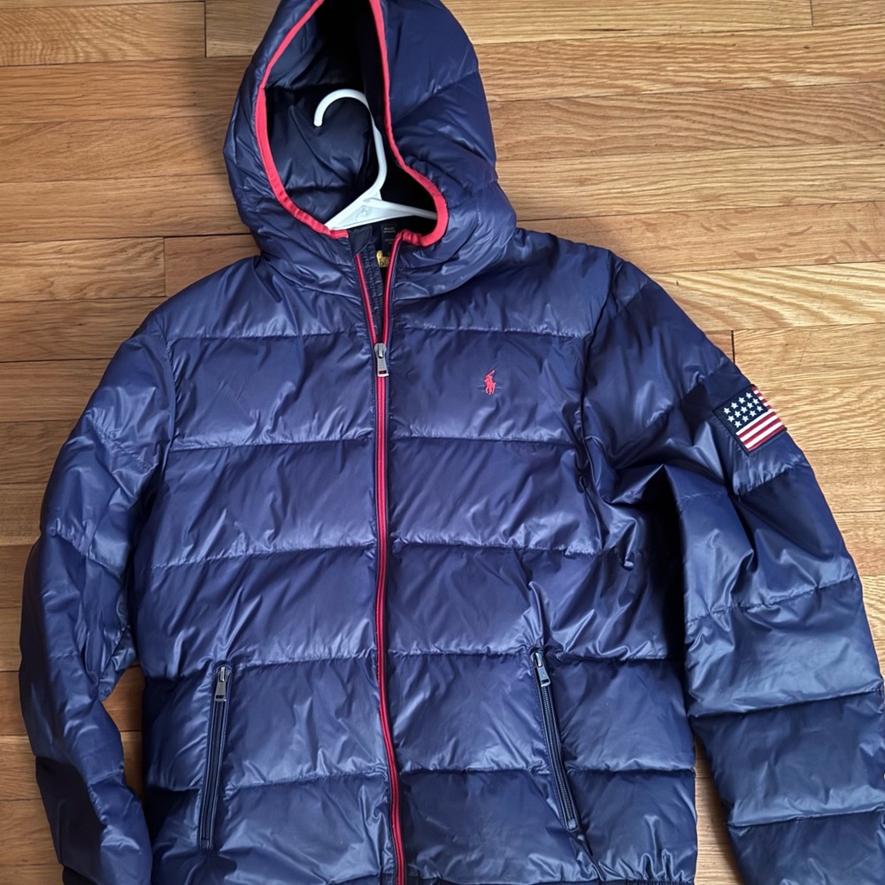 Polo Ralph Lauren Navy Puffer Jacket with Red Accents